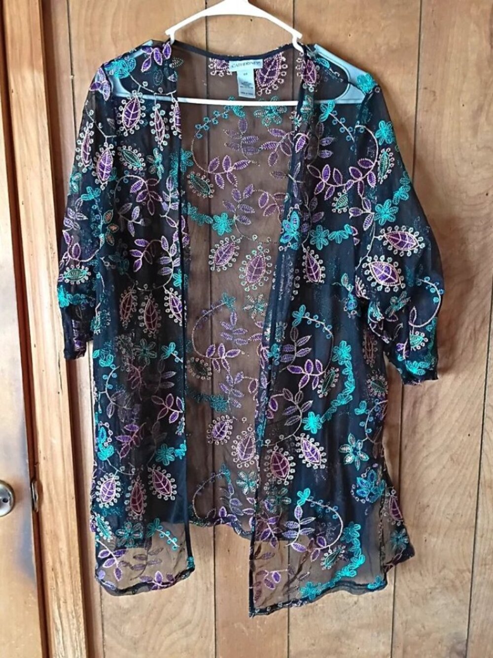 Catherines Women’s Plus size 0X Open Front Kimono Cardigan Mesh Sheer Floral